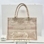 Medium Book Tote Canvas Ecru Pink Toile De Jouy