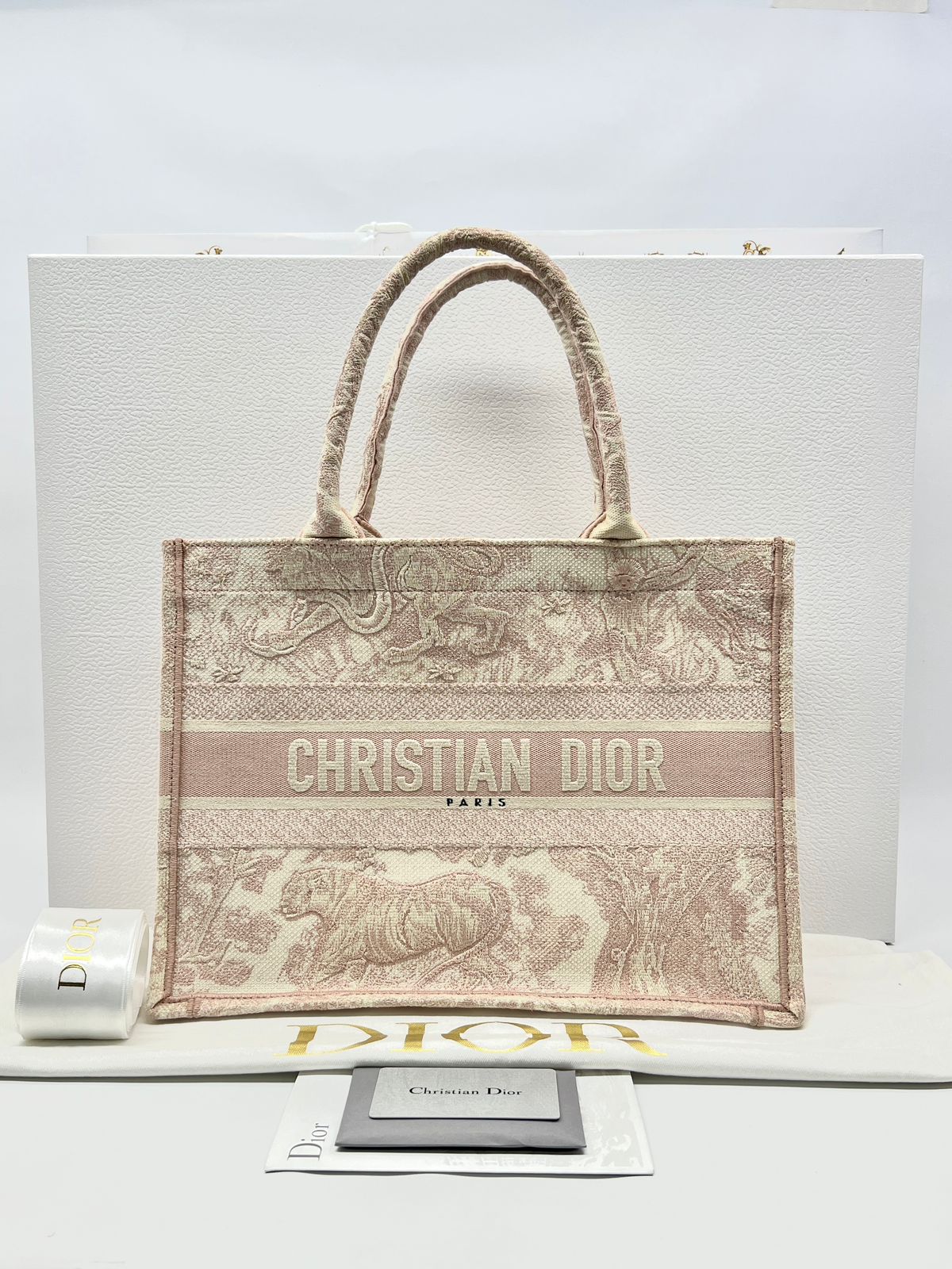 Medium Book Tote Canvas Ecru Pink Toile De Jouy