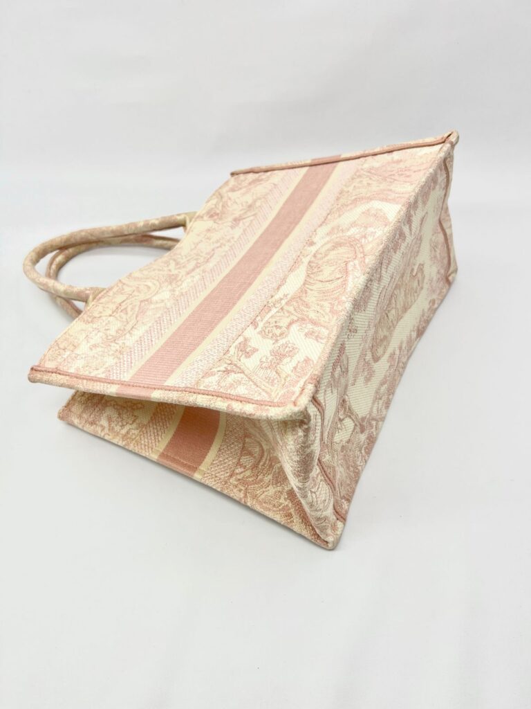 Medium Book Tote Canvas Ecru Pink Toile De Jouy