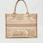 Medium Book Tote Canvas Ecru Pink Toile De Jouy