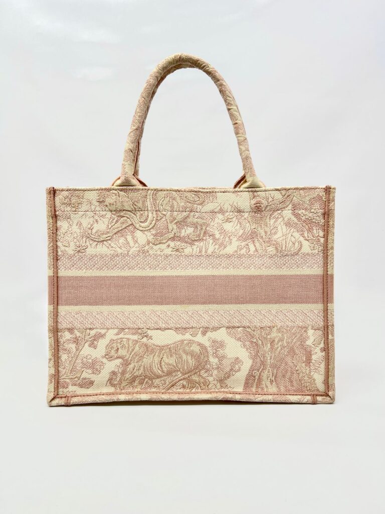 Medium Book Tote Canvas Ecru Pink Toile De Jouy