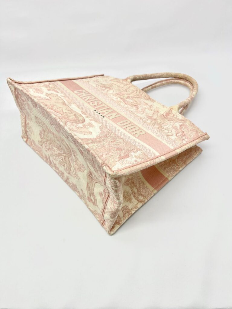 Medium Book Tote Canvas Ecru Pink Toile De Jouy