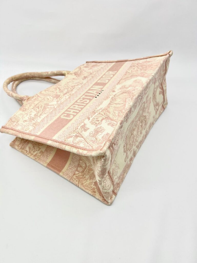 Medium Book Tote Canvas Ecru Pink Toile De Jouy