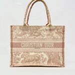 Medium Book Tote Canvas Ecru Pink Toile De Jouy