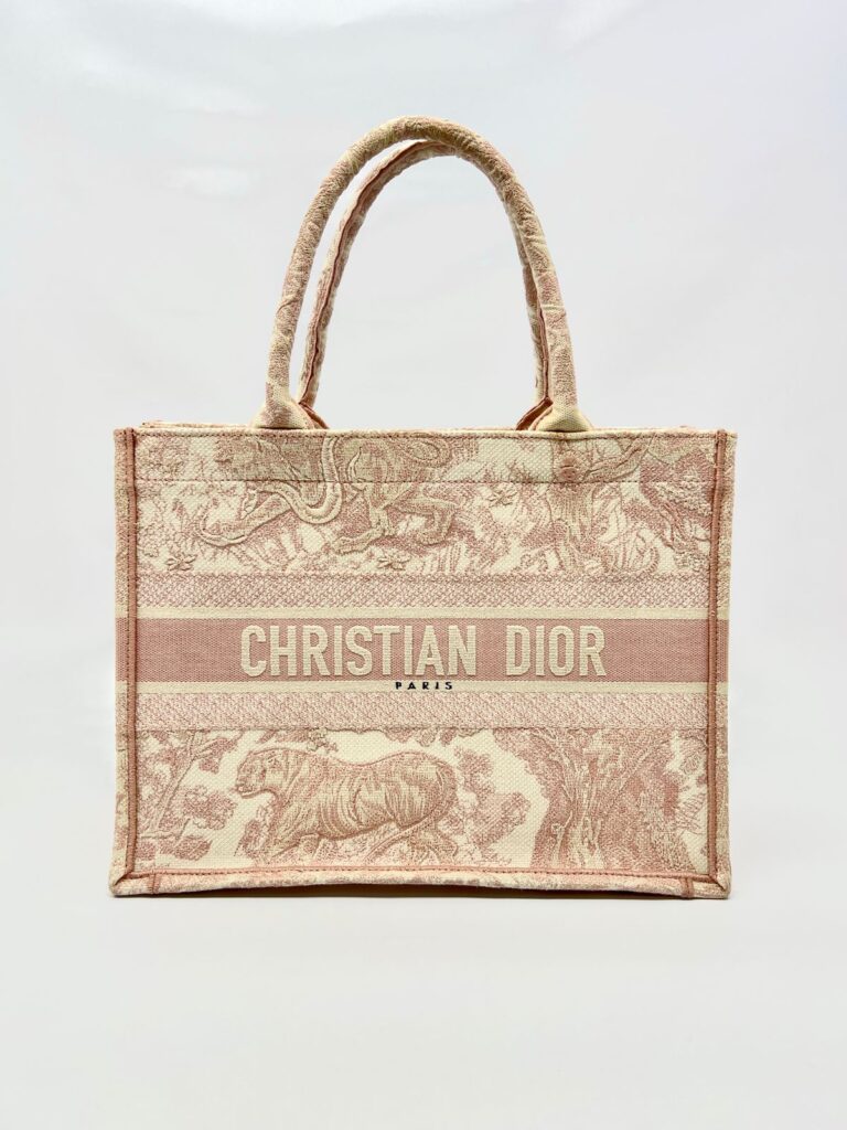 Medium Book Tote Canvas Ecru Pink Toile De Jouy