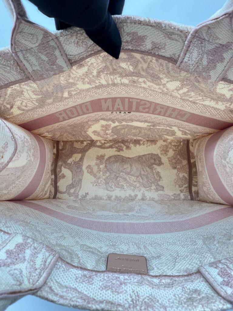 Medium Book Tote Canvas Ecru Pink Toile De Jouy