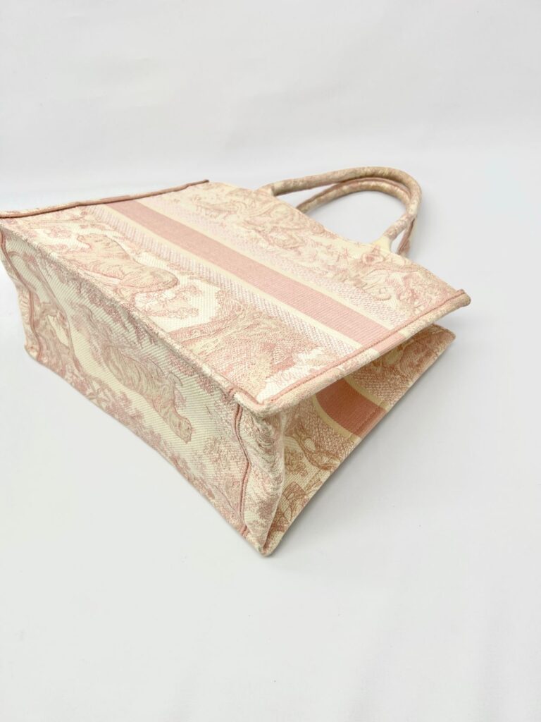 Medium Book Tote Canvas Ecru Pink Toile De Jouy