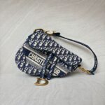 Saddle Medium Canvas Blue Oblique