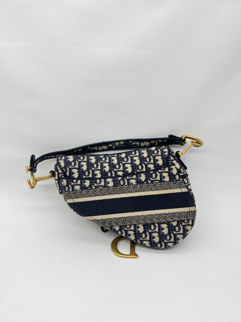 Saddle Medium Canvas Blue Oblique