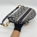 Saddle Medium Canvas Blue Oblique