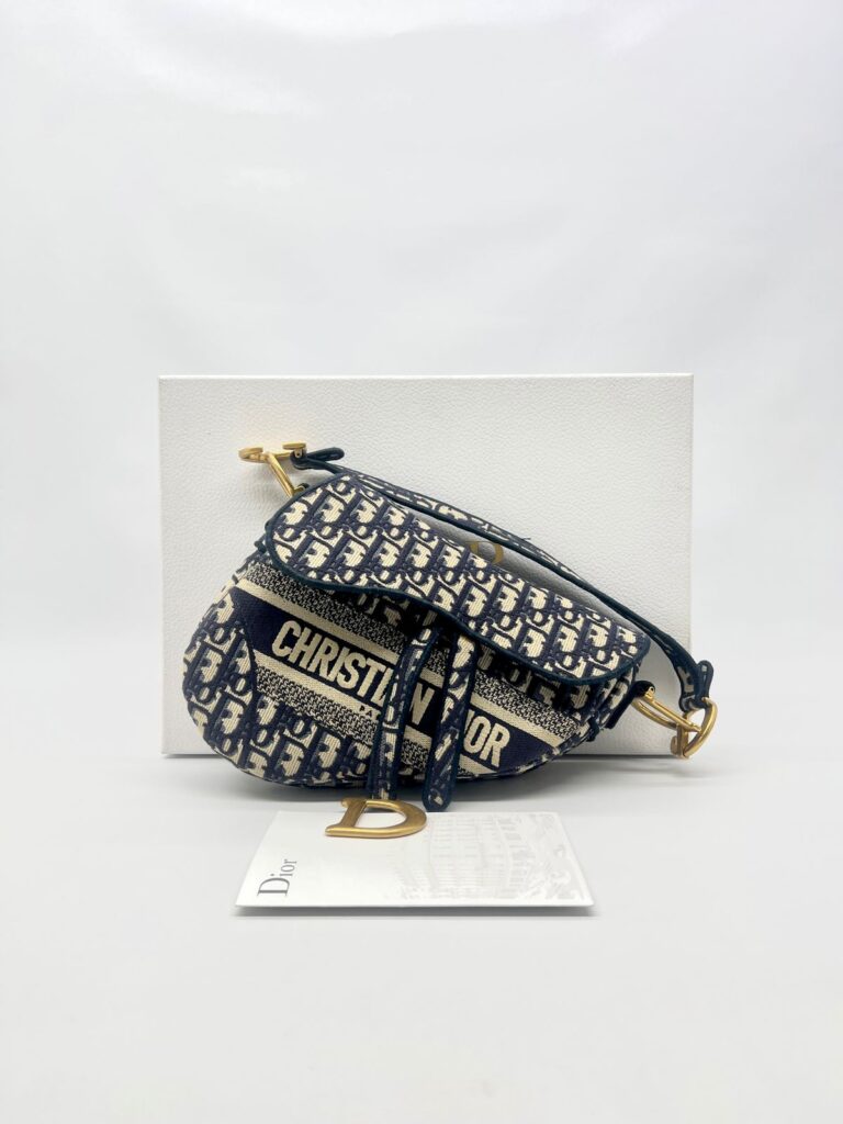 Saddle Medium Canvas Blue Oblique