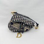 Saddle Medium Canvas Blue Oblique