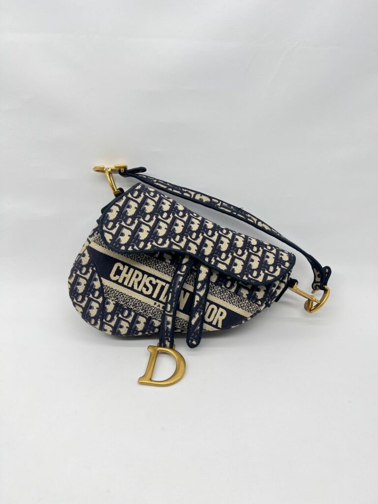 Saddle Medium Canvas Blue Oblique