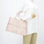 Medium Book Tote Canvas Ecru Pink Toile De Jouy