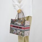 Medium Book Tote Canvas Embroidered Zodiac Pink Multicolor