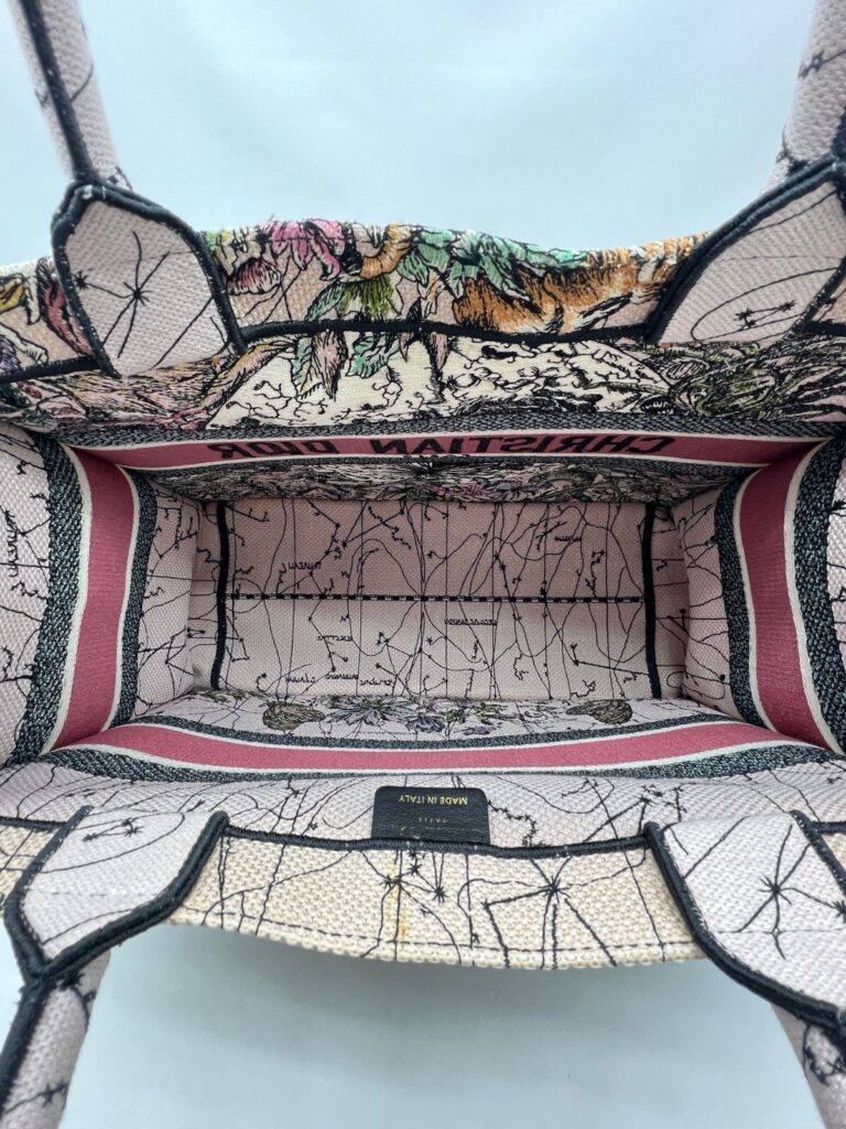 Medium Book Tote Canvas Embroidered Zodiac Pink Multicolor