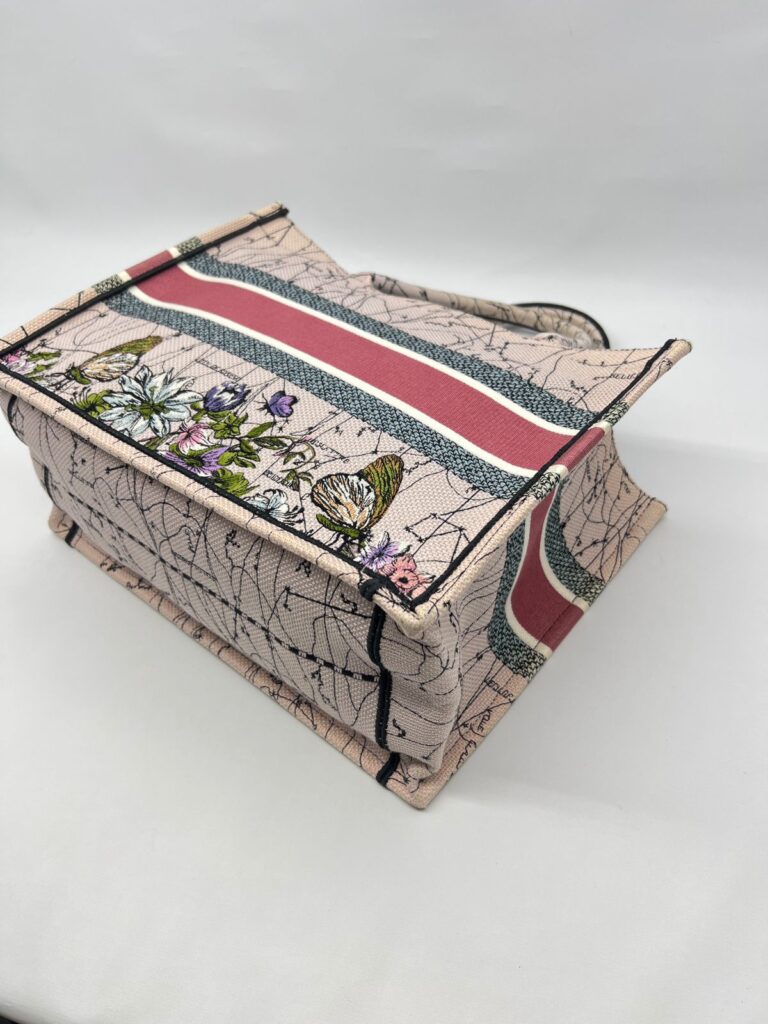 Medium Book Tote Canvas Embroidered Zodiac Pink Multicolor