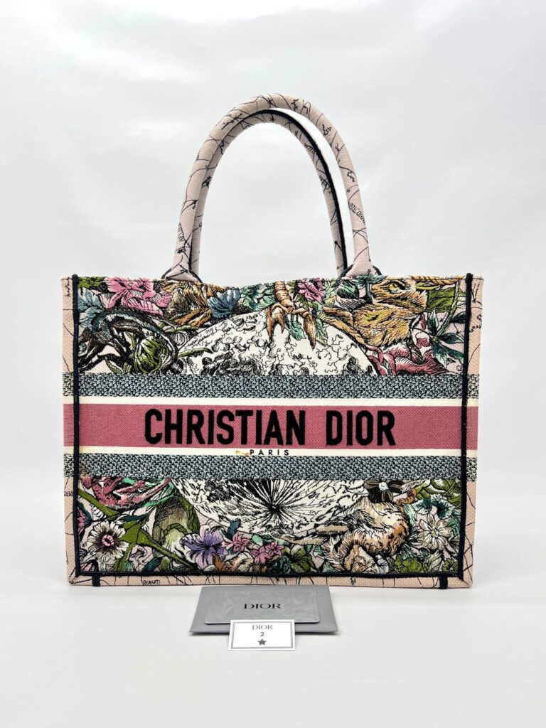 Medium Book Tote Canvas Embroidered Zodiac Pink Multicolor