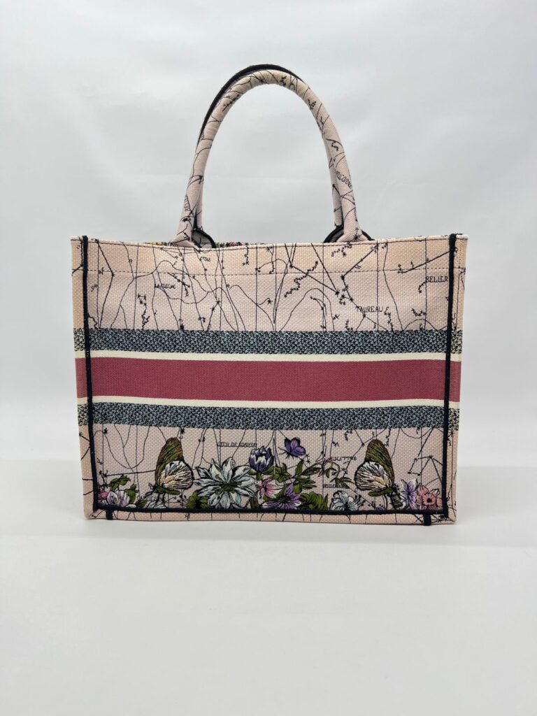 Medium Book Tote Canvas Embroidered Zodiac Pink Multicolor