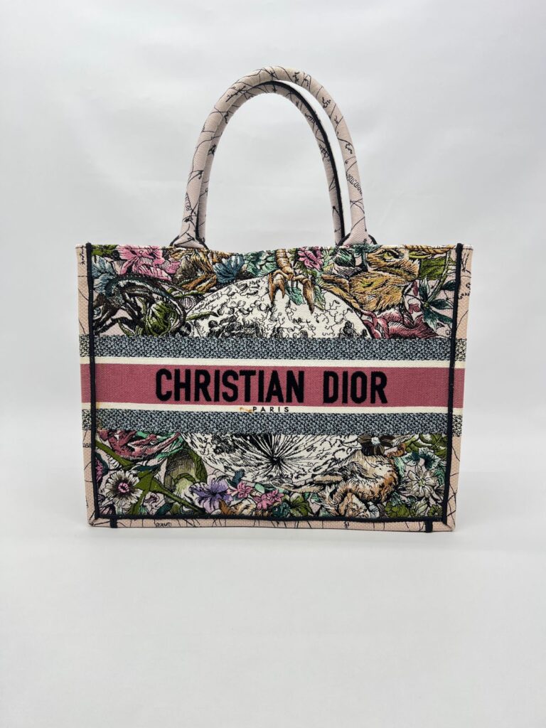 Medium Book Tote Canvas Embroidered Zodiac Pink Multicolor