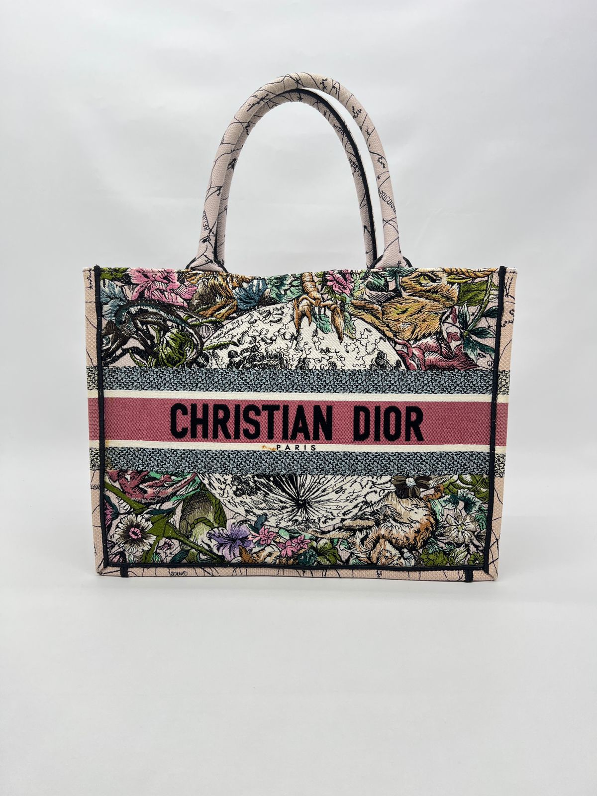 Medium Book Tote Canvas Embroidered Zodiac Pink Multicolor