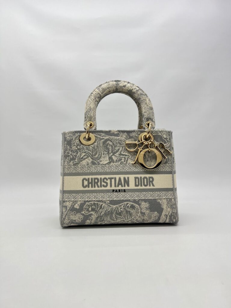 Lady Dior Medium Canvas Toile De Jouy Gray