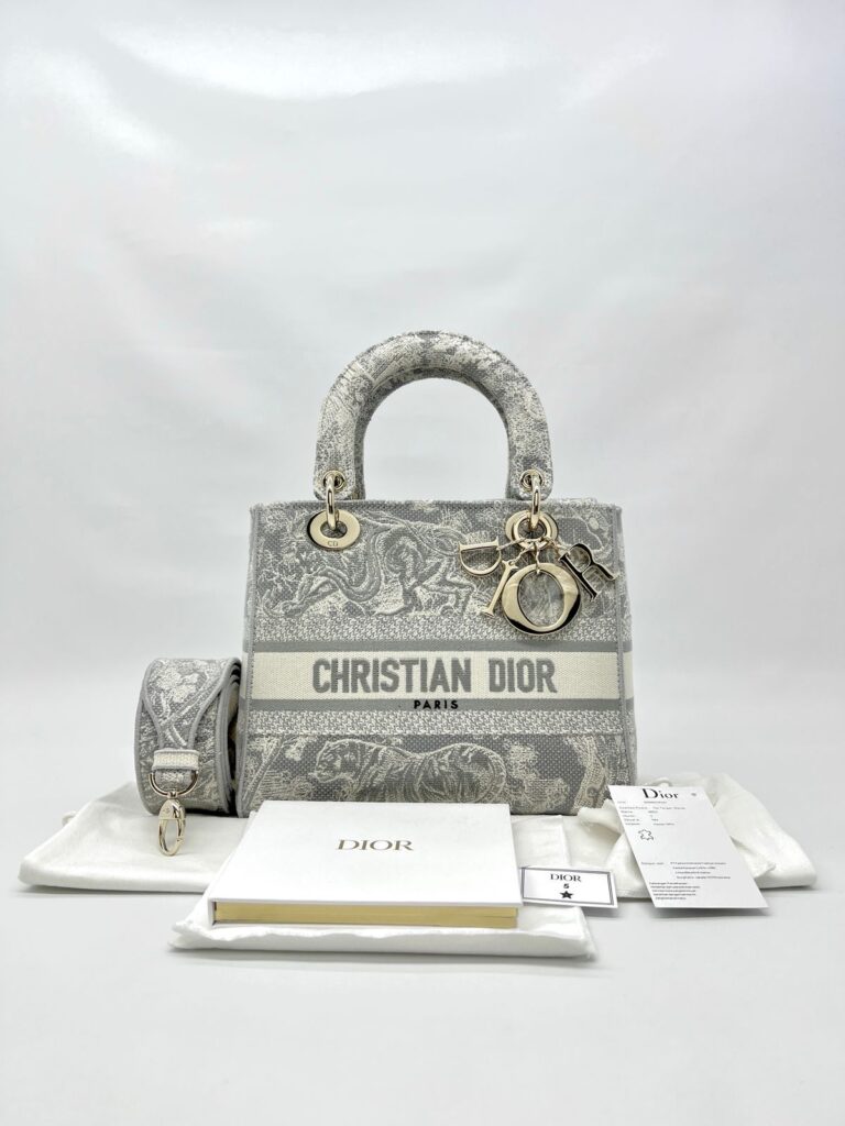 Lady Dior Medium Canvas Toile De Jouy Gray