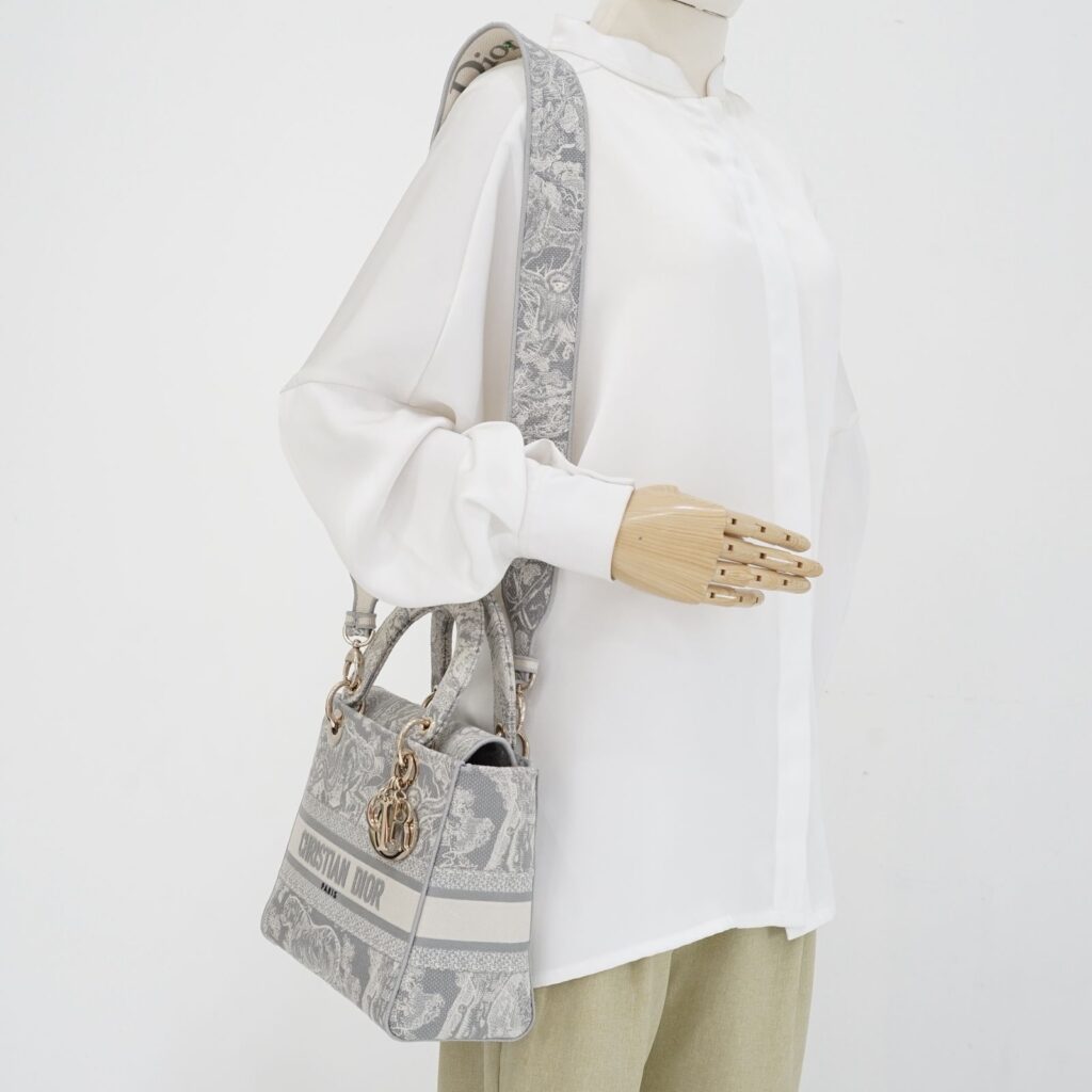 Lady Dior Medium Canvas Toile De Jouy Gray