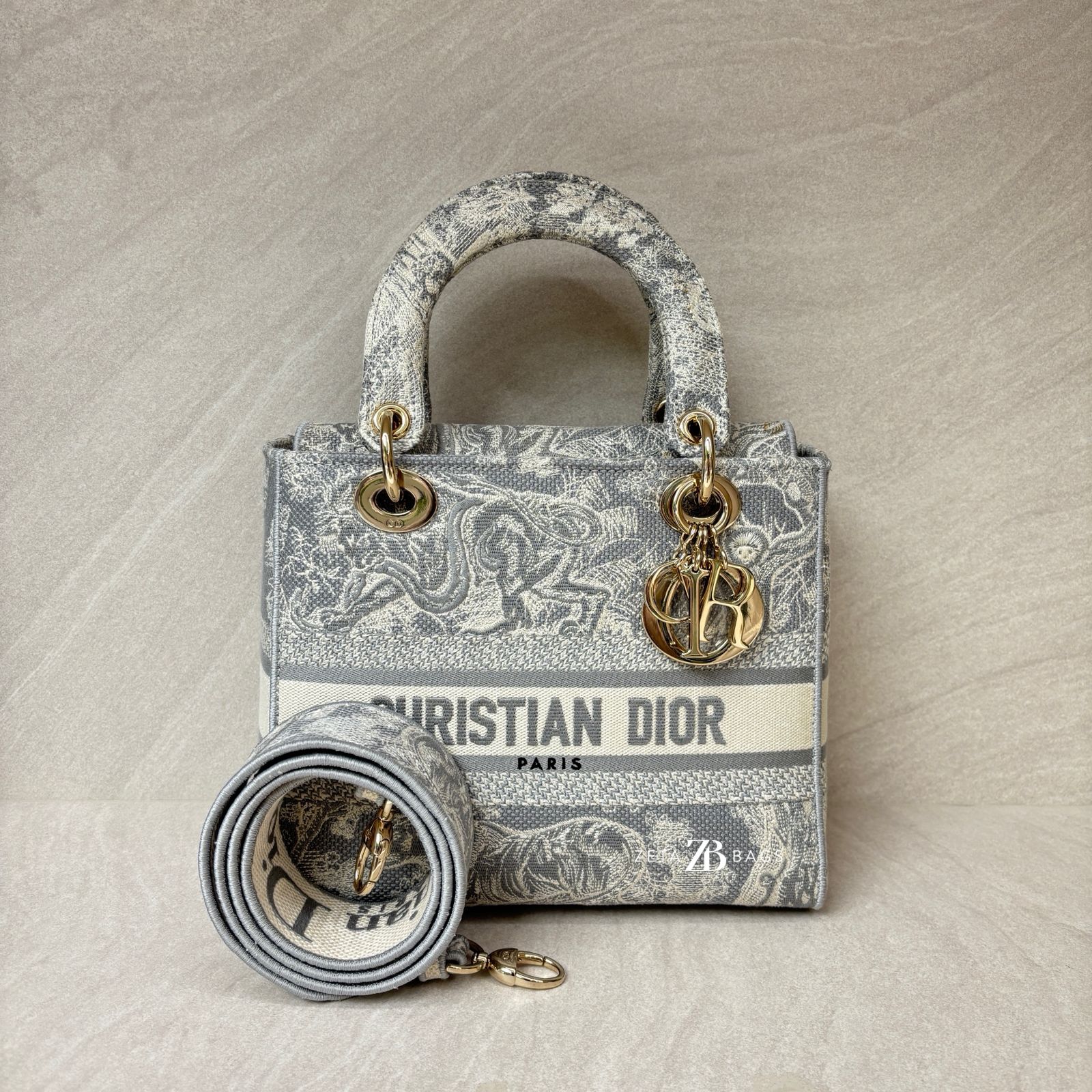 Lady Dior Medium Canvas Toile De Jouy Gray