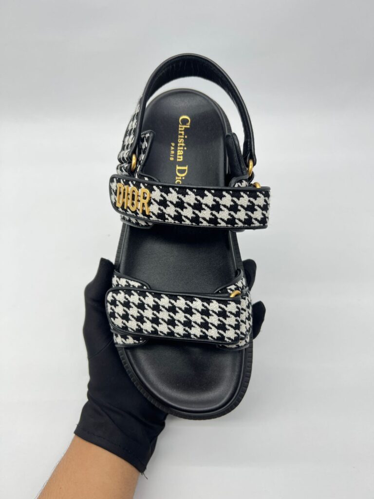 Dioract Sandal Canvas Houndstooth Black White 