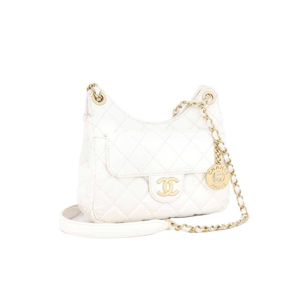 Chanel CC Hobo Shoulder Crinkled White GHW