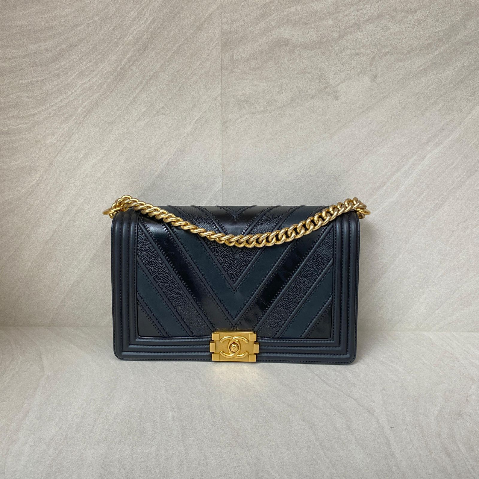 Chanel Boy 28 Chevron Black GHW