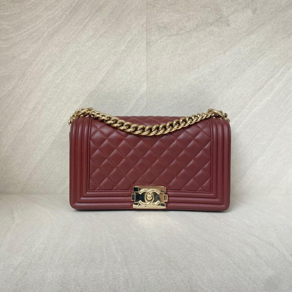 Chanel Boy 25 Lambskin Maroon GHW