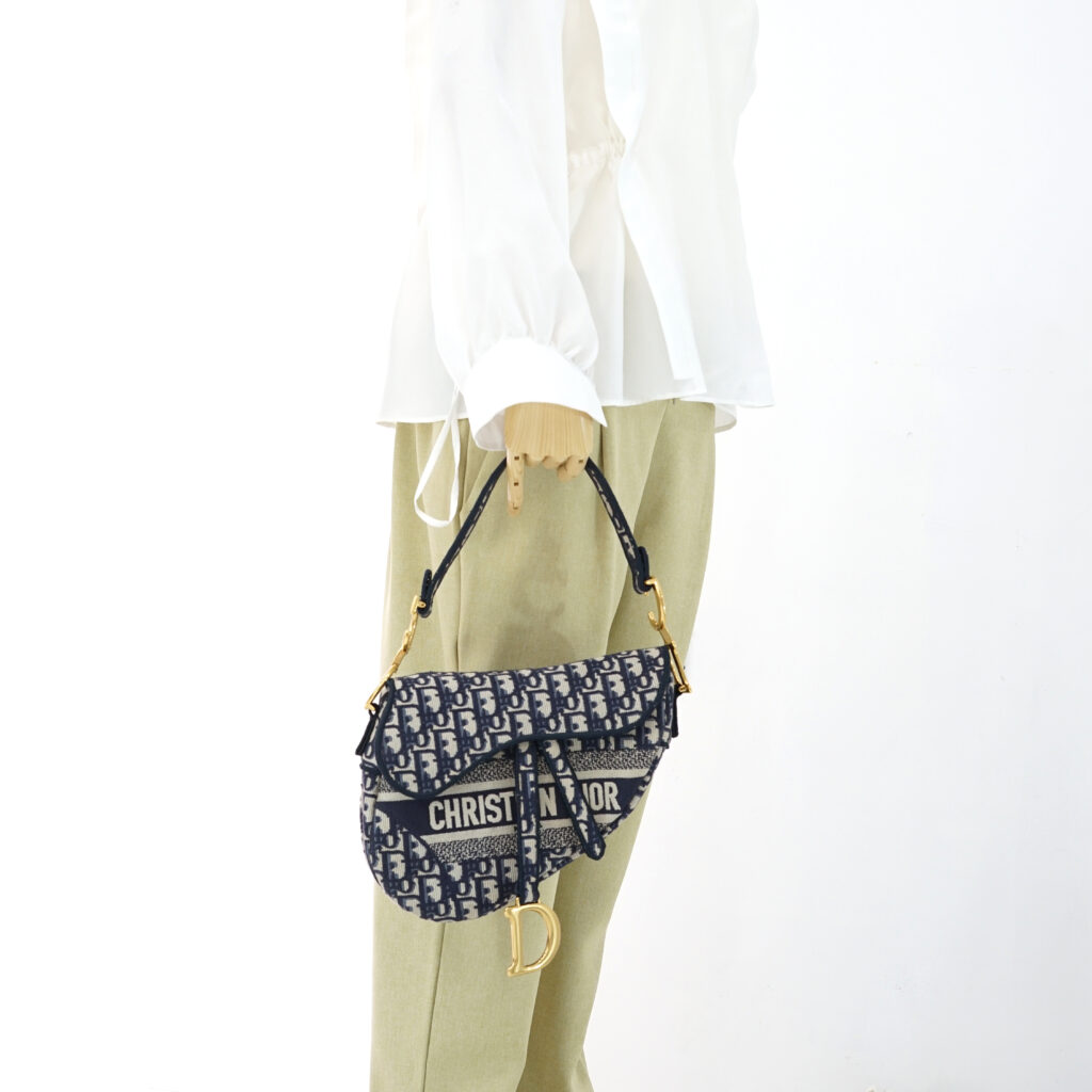 Dior Saddle Medium Canvas Blue Oblique GHW