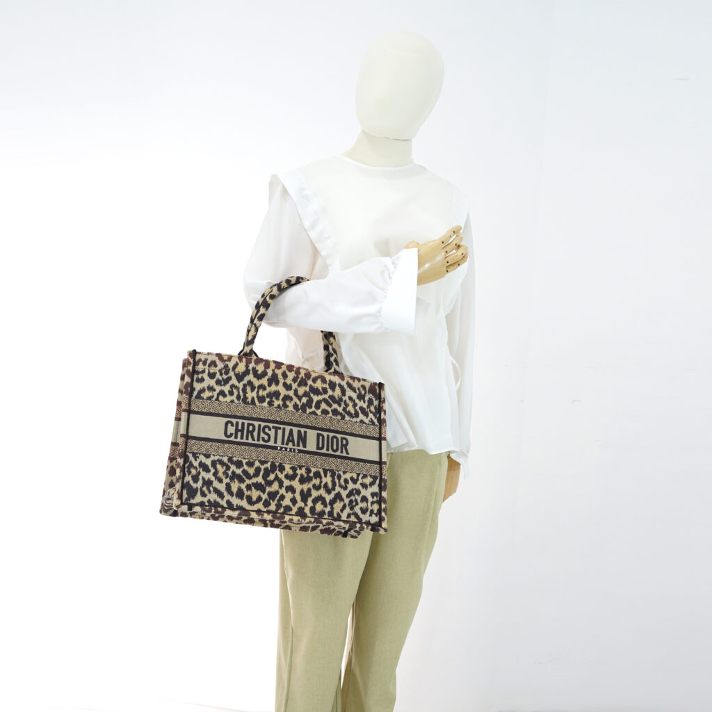 Dior Medium Book Tote Canvas Leopard Beige