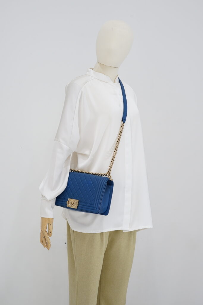 Chanel Boy 25 Medium Lambskin Blue GHW