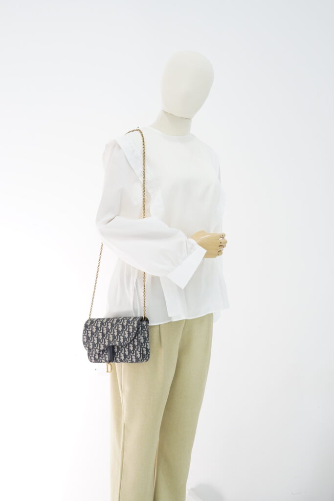 Dior Saddle Pouch With Chain Canvas Blue Oblique GHW