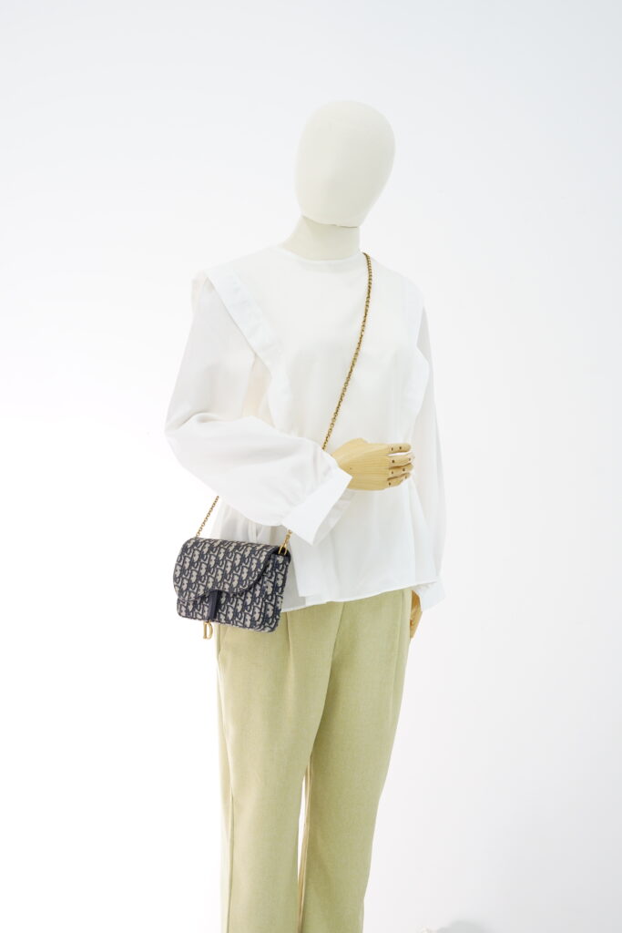 Dior Saddle Pouch With Chain Canvas Blue Oblique GHW