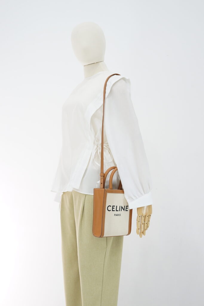 Celine Mini Cabas Canvas White And Tan