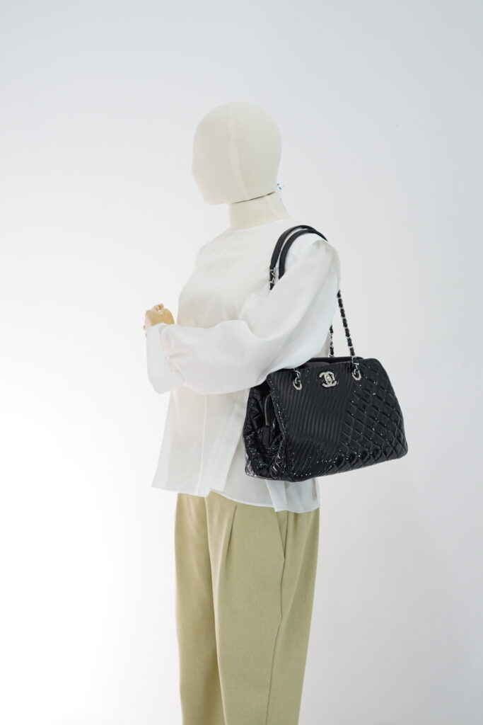 Chanel Coco Boy Shopping Tote Patent Black SHW