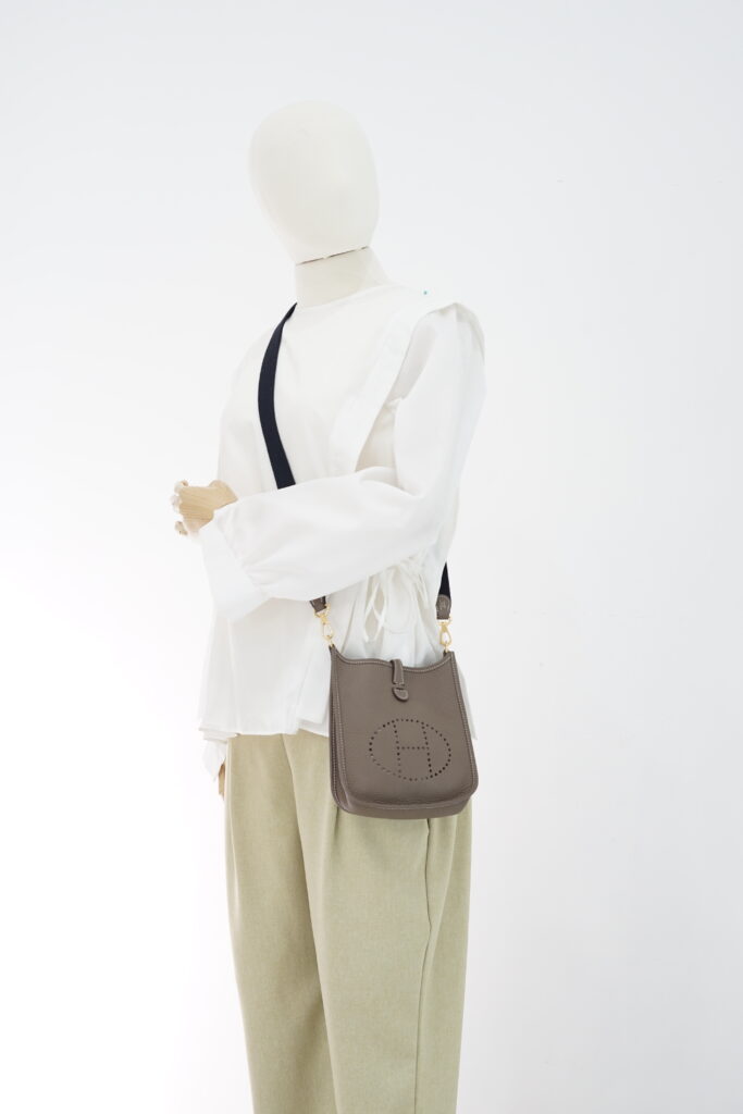 Hermes Mini Evelyne Clemence Etoupe Bleu Indigo GHW