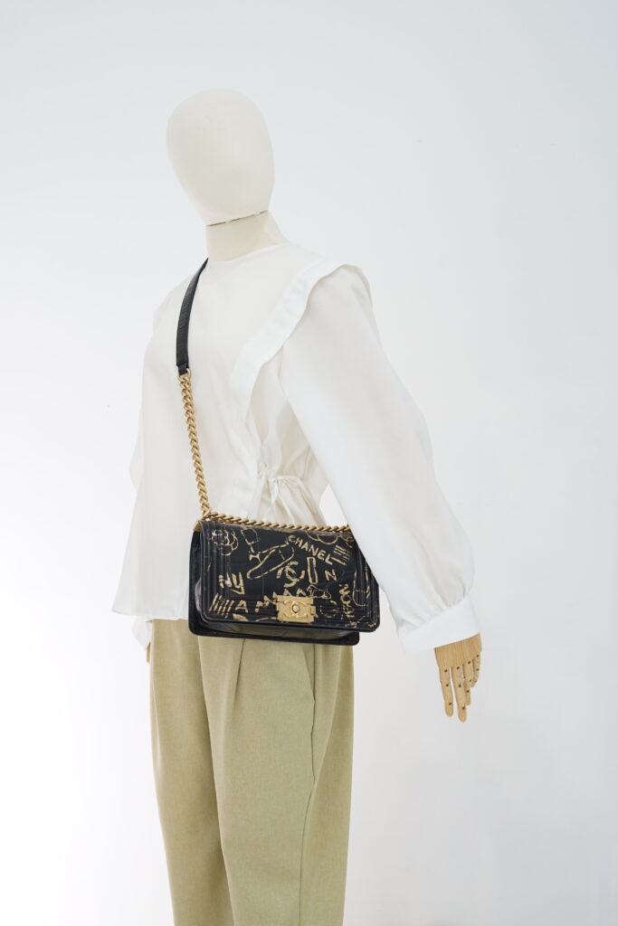 Chanel Boy 25 Crocodile Embossed Black Graffiti Gold GHW