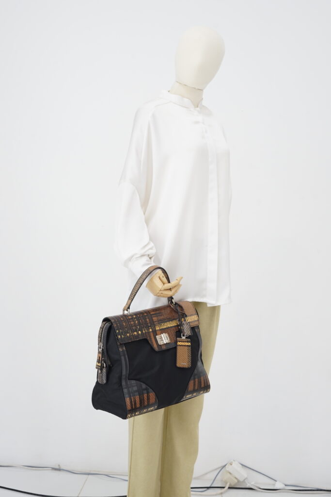 Prada Plaid Satchel Nylon Black
