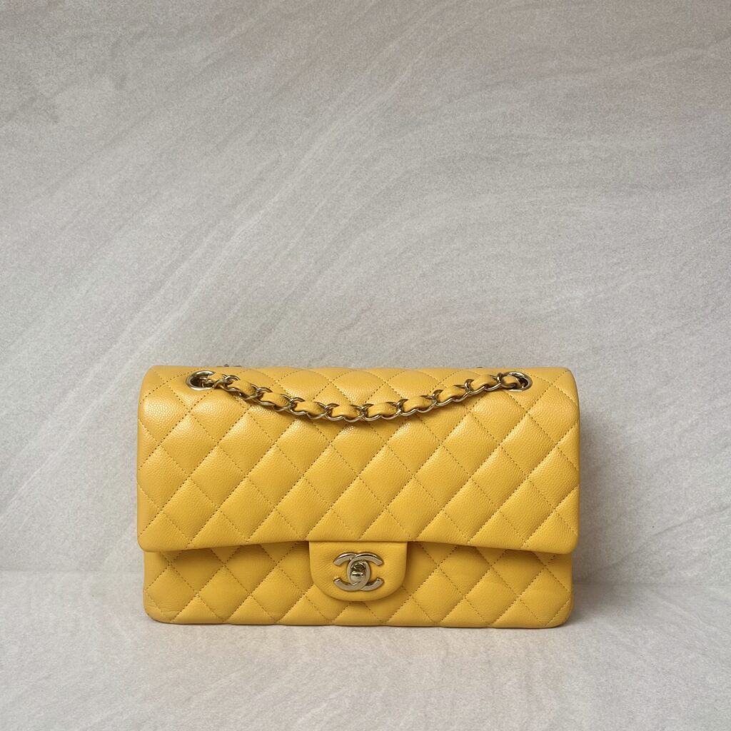 Chanel Medium Classic D.Flap Caviar Yellow GHW