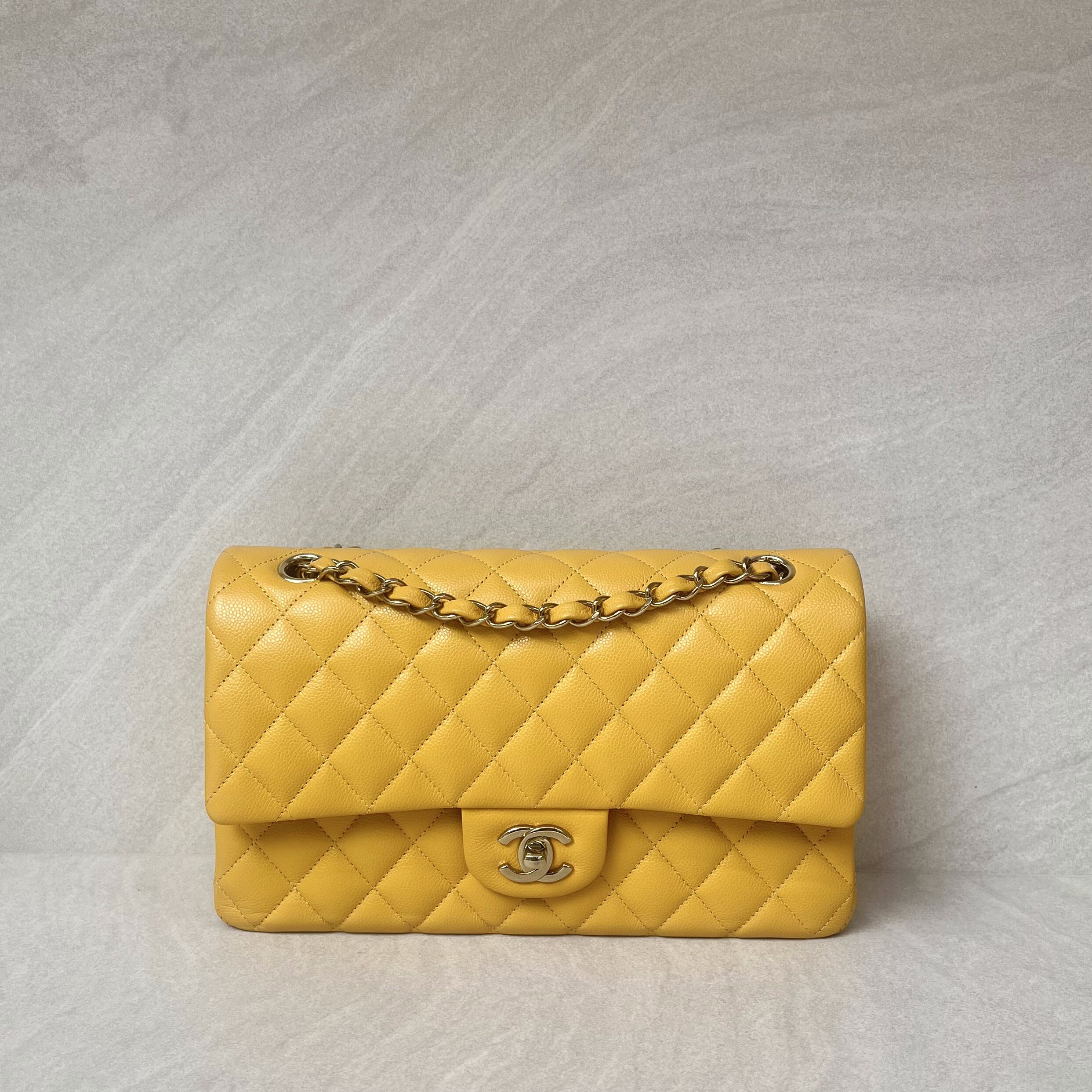 Chanel Medium Classic D.Flap Caviar Yellow GHW