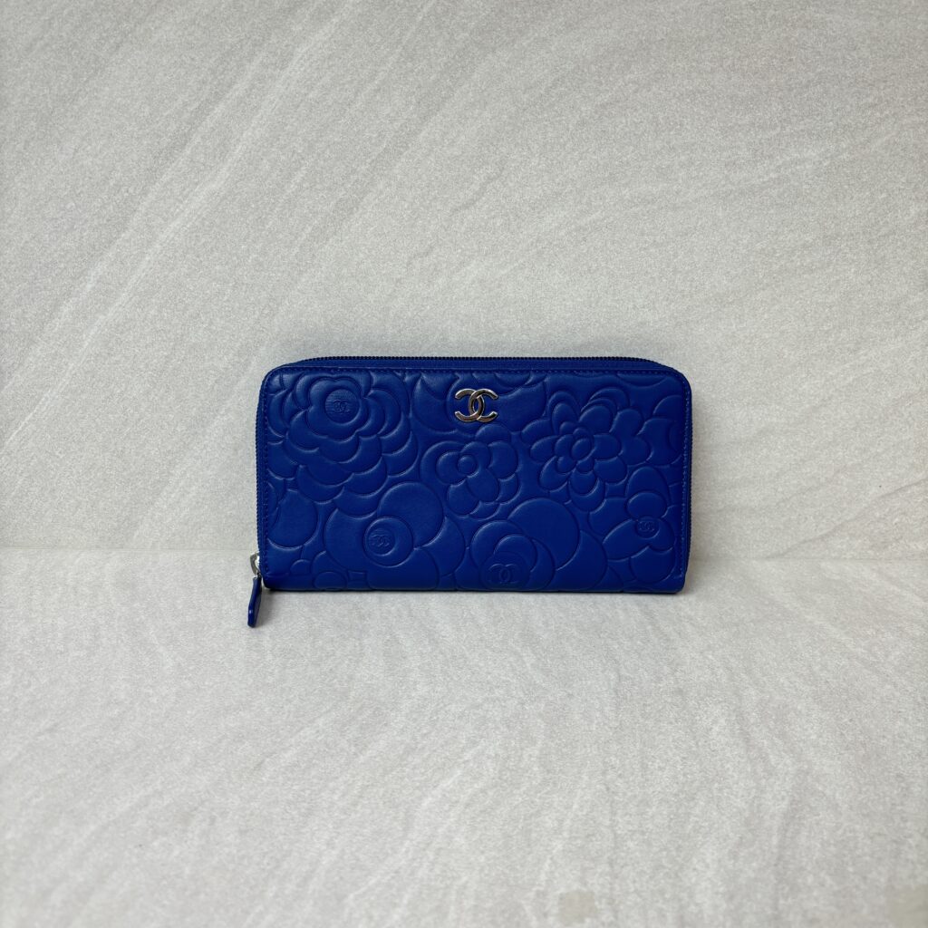 Chanel Long Zippy Camelia Lambskin Blue SHW