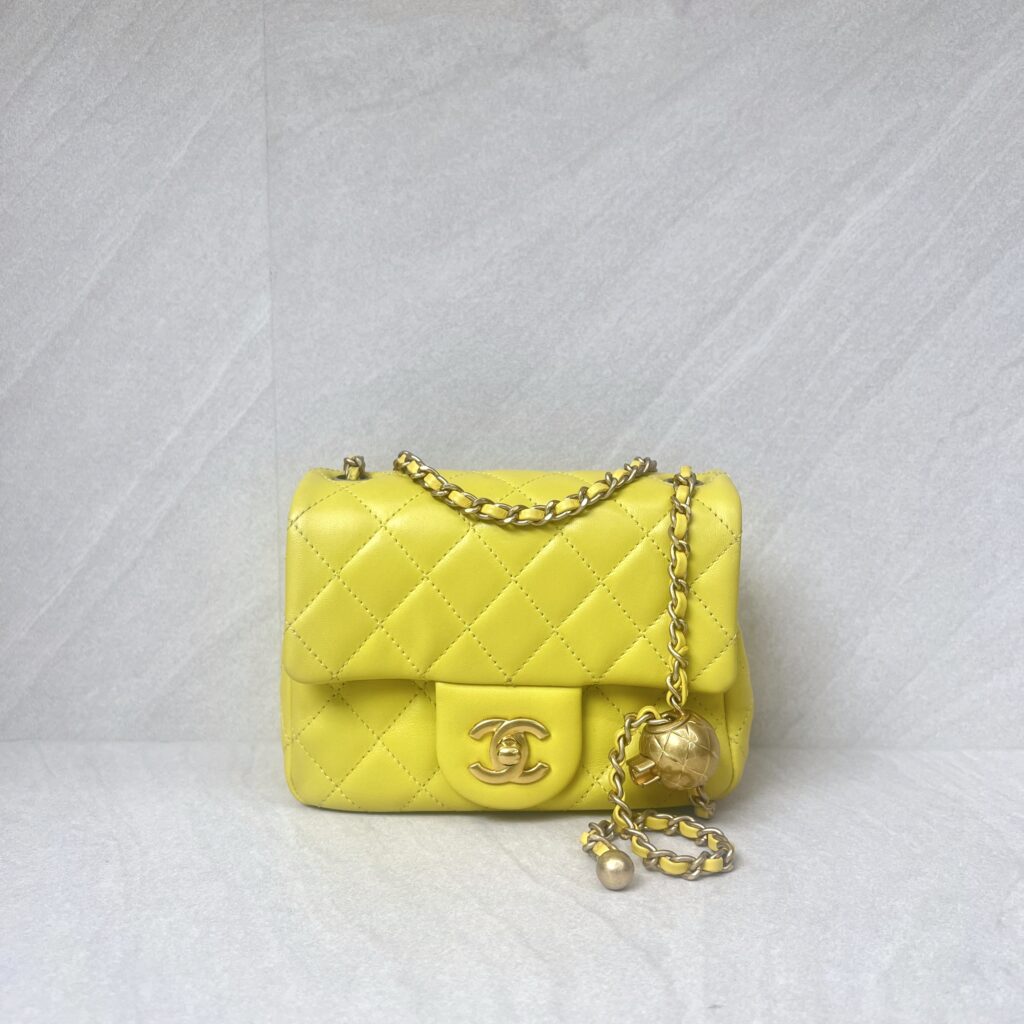 Chanel Mini Flap Bag Pearl Crush Lambskin Yellow GHW