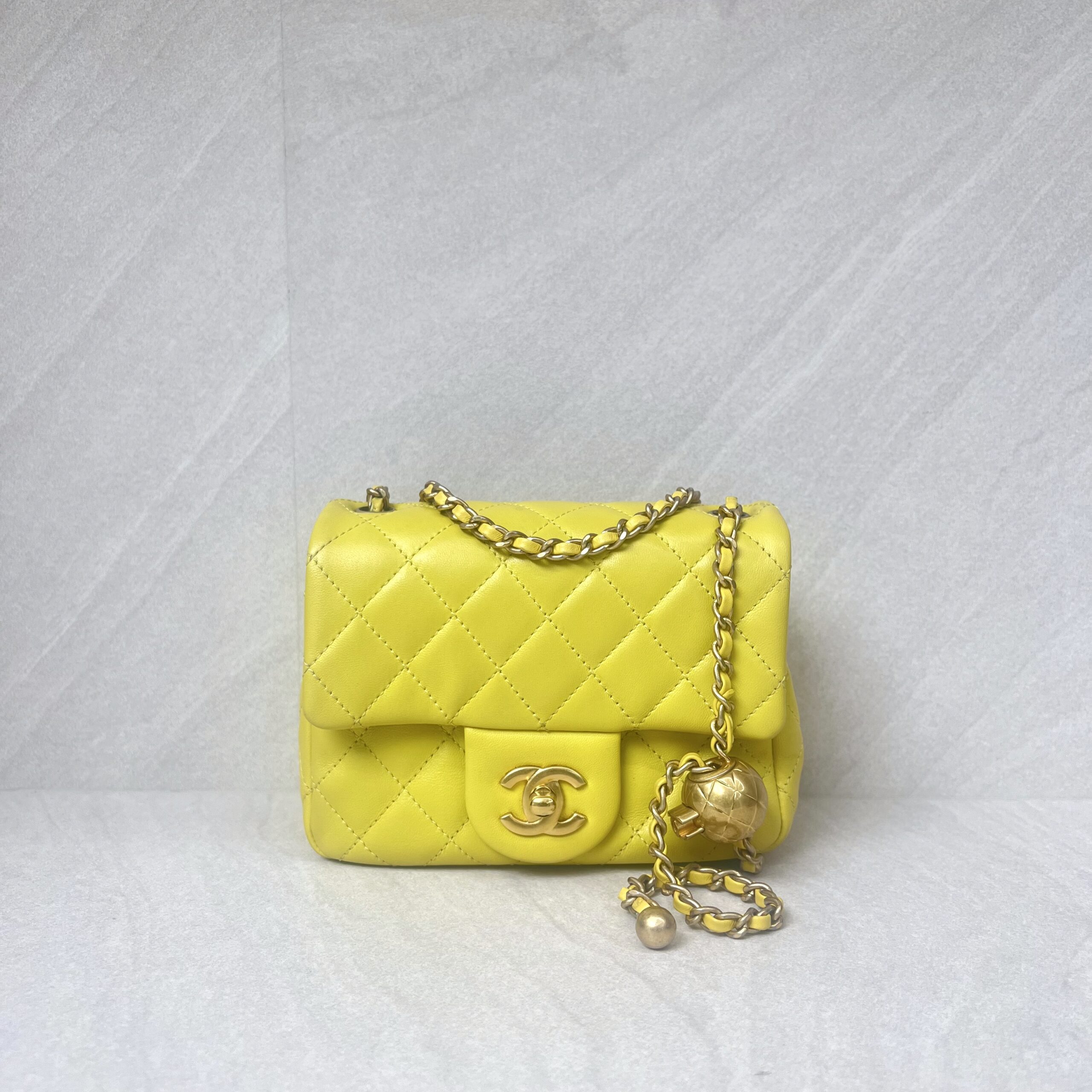 Chanel Mini Flap Bag Pearl Crush Lambskin Yellow GHW