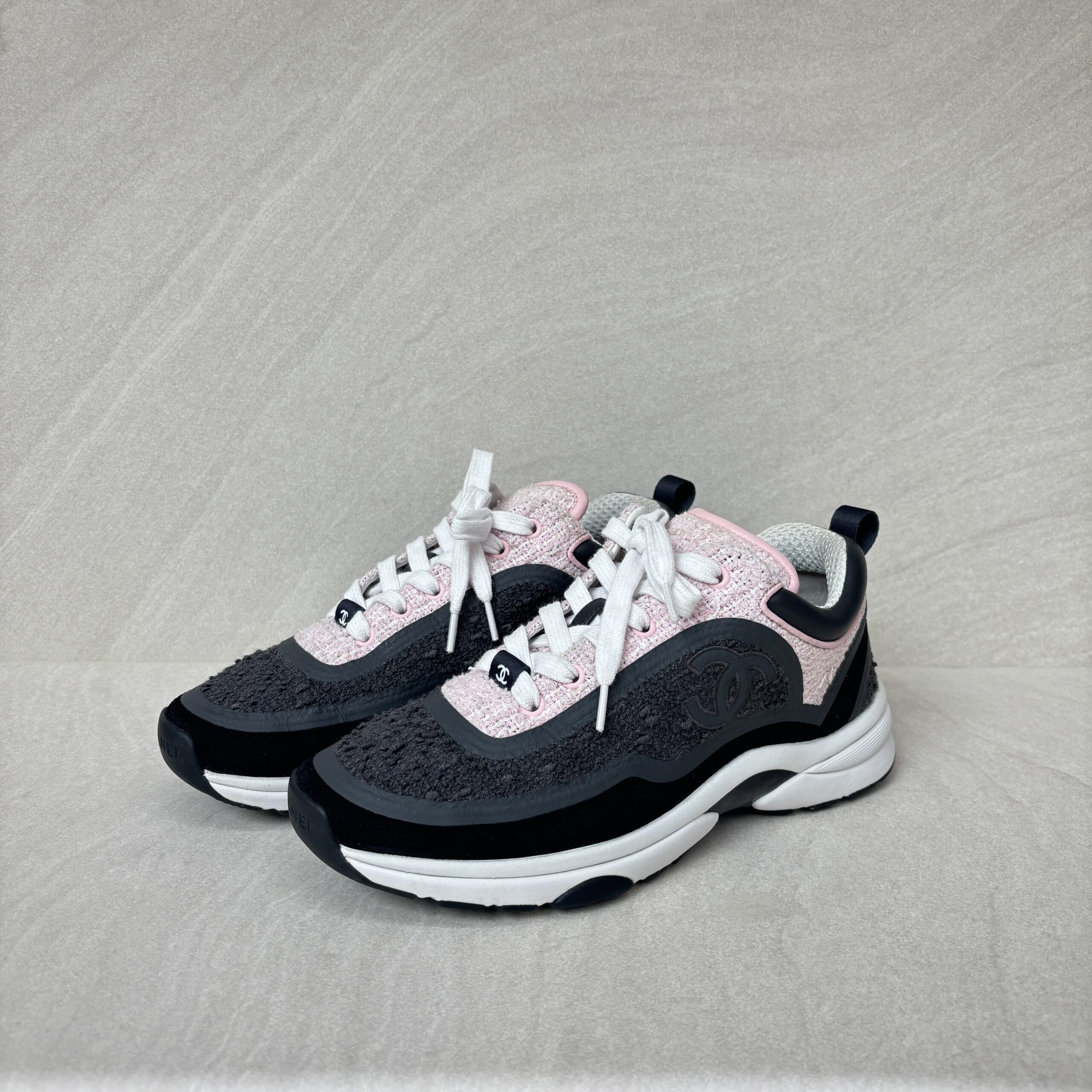 Chanel CC Trainer Sneaker Black Pink Tweed