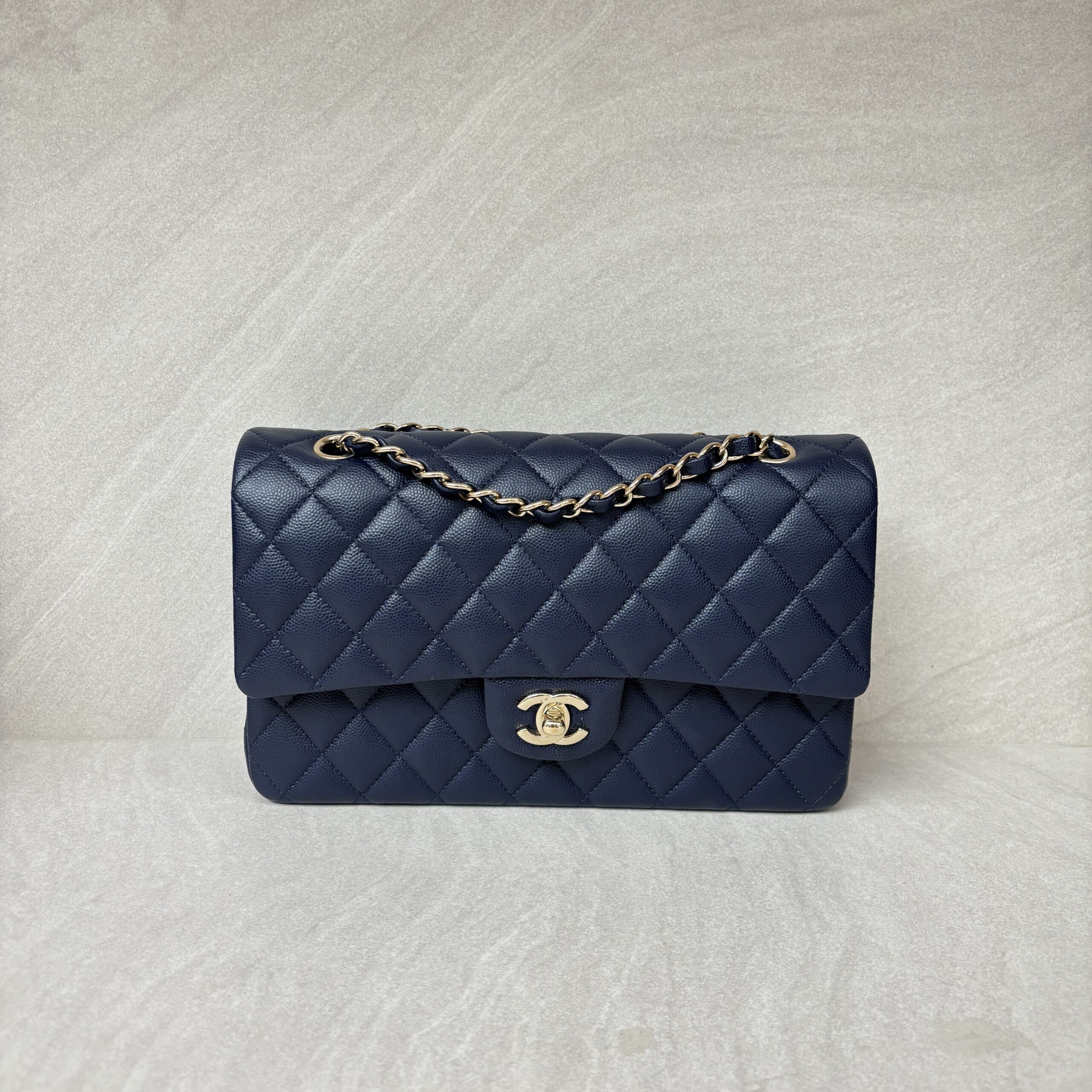 Chanel Medium Classic D. Flap Caviar Navy LGHW